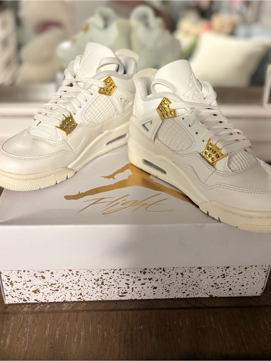 Jordan Shoes - Jordan White and Gold Air Jordan 4 Sneakers